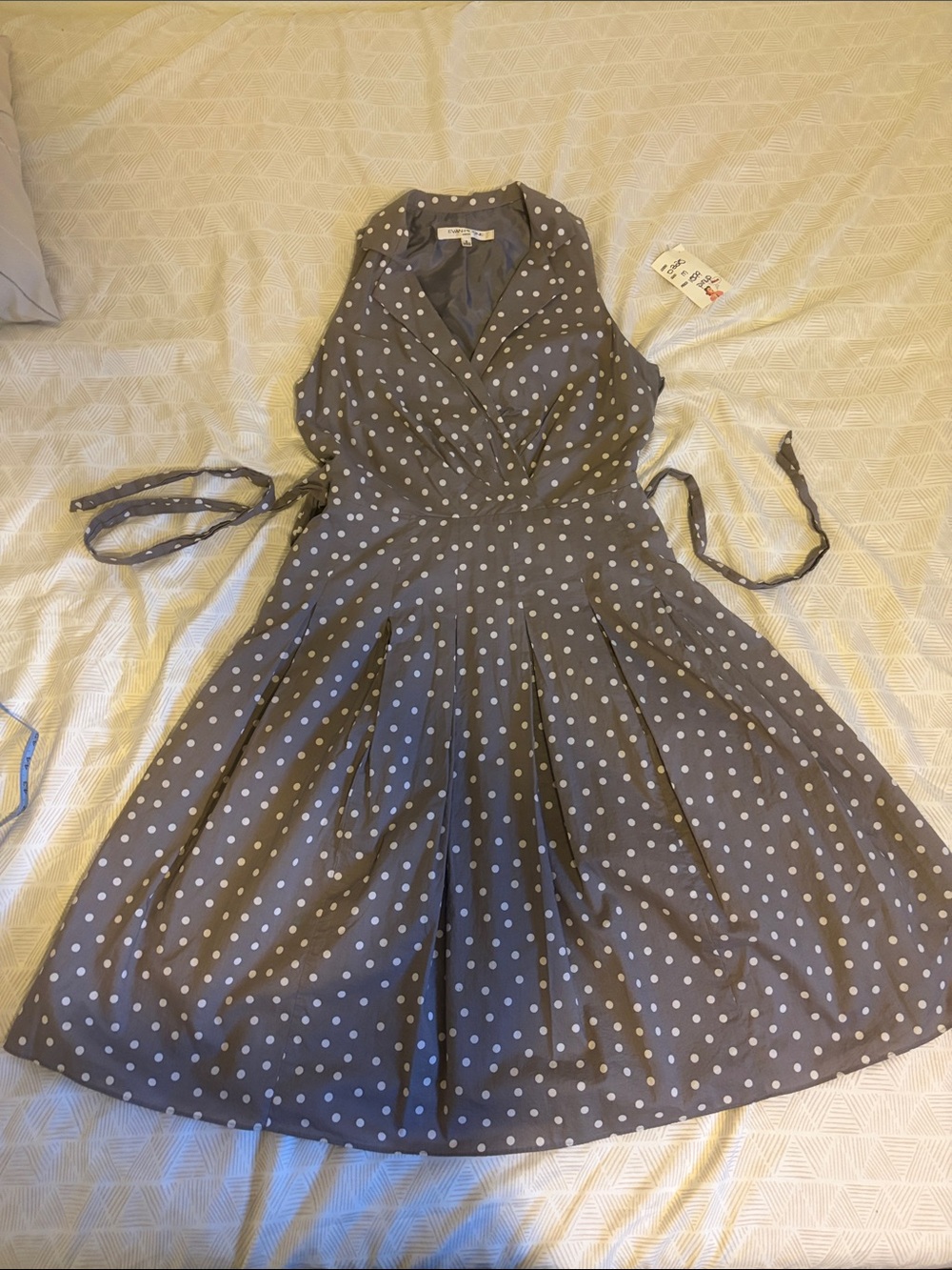 Pinup style Polka Dot Wrap Dress in Gray with White Dots